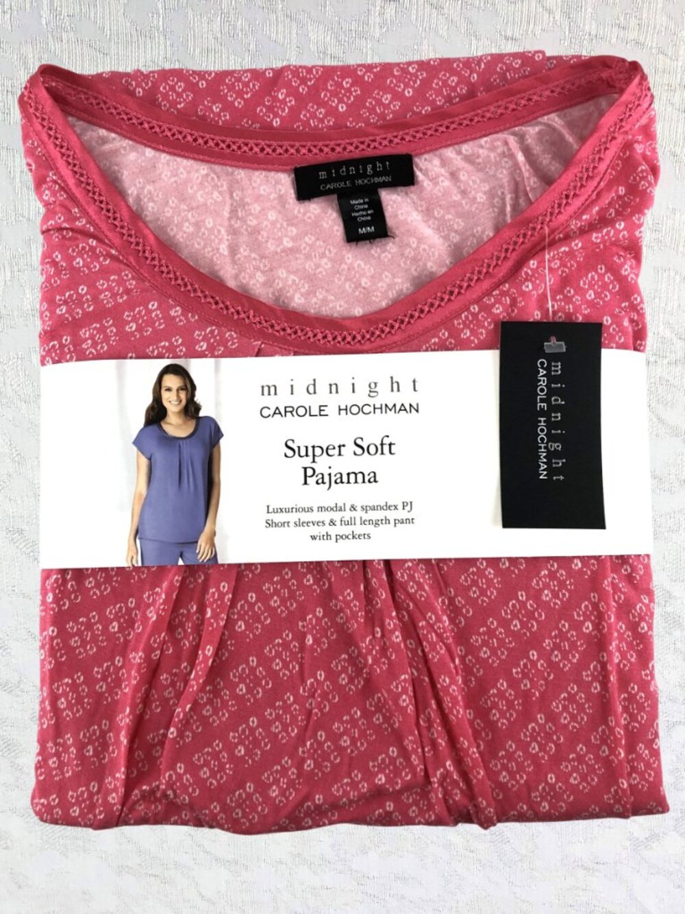 Carole Hochman Midnight Super Soft 2-pc Pajama Set Pink White Diamond Shapes